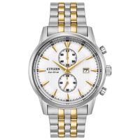 Men's Citizen Eco-DriveÂ® Corso Chronograph Two-Tone Watch with White Dial (Model: Ca7004-54A)