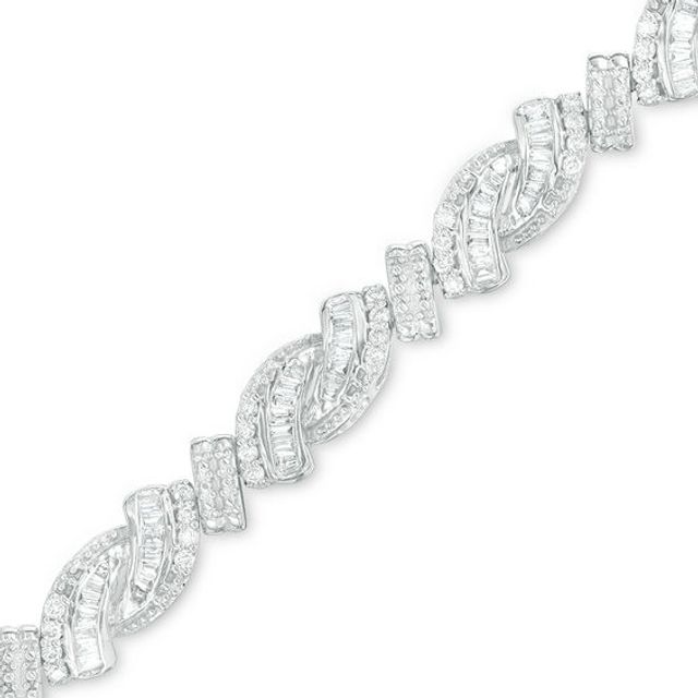 2 CT. T.w. Baguette and Round Diamond Bypass Bracelet in Sterling Silver