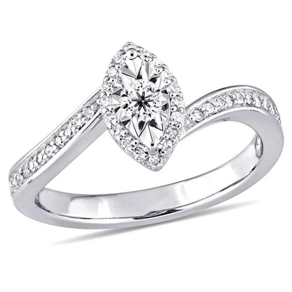 1/4 CT. T.w. Diamond Marquise Frame Bypass Promise Ring in Sterling Silver