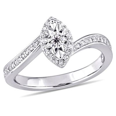 1/4 CT. T.w. Diamond Marquise Frame Bypass Promise Ring in Sterling Silver