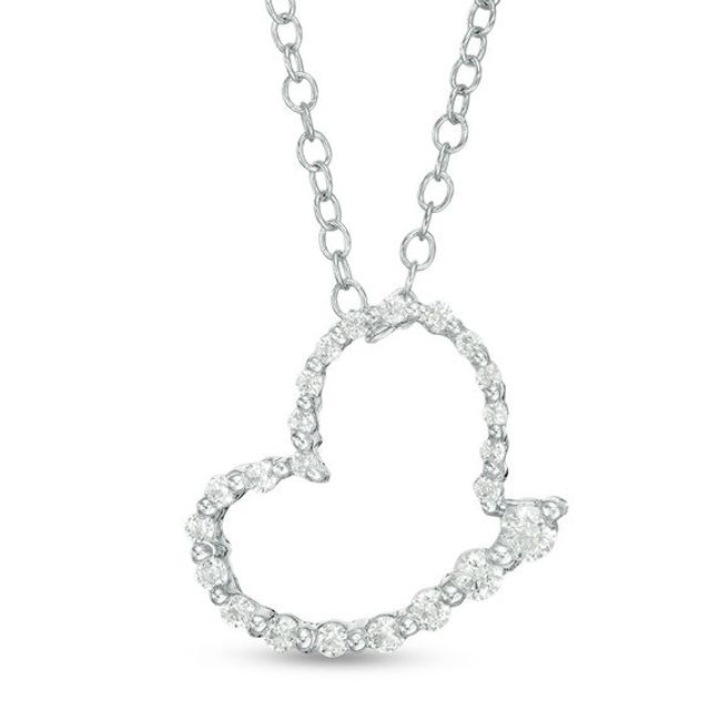 1/4 CT. T.w. Diamond Tilted Heart Pendant in 14K White Gold