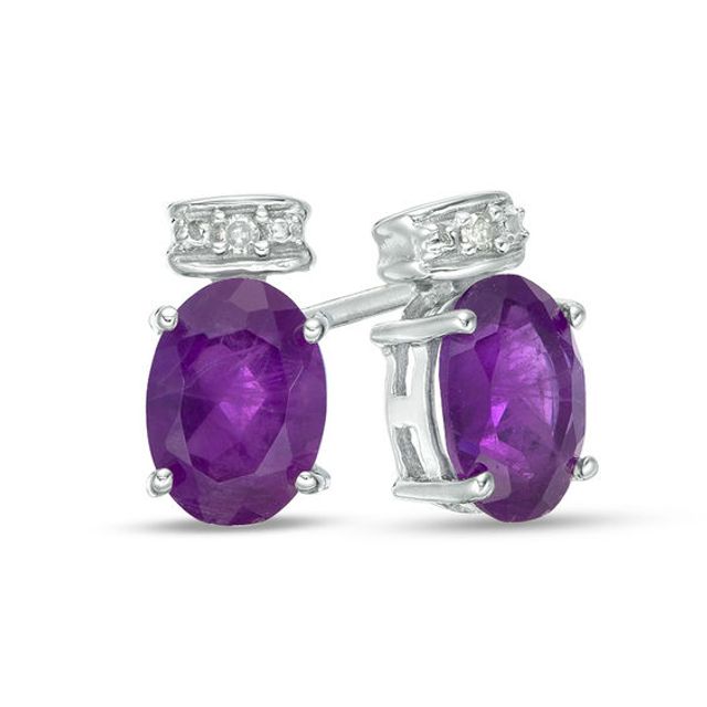 Oval Amethyst and Diamond Accent Stud Earrings in Sterling Silver