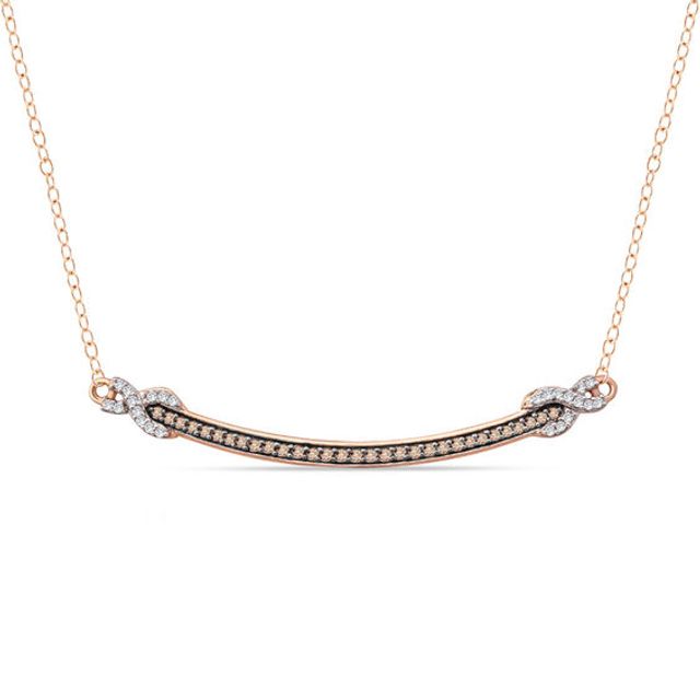 1/5 CT. T.w. Champagne and White Diamond Curved Bar Necklace in 10K Rose Gold