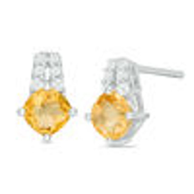 5.0mm Cushion-Cut Citrine and Lab-Created White Sapphire Drop Earrings in Sterling Silver