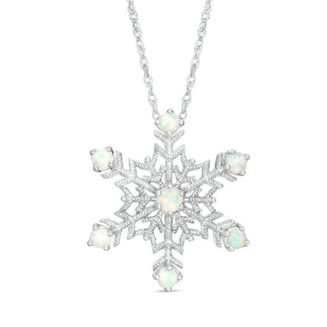 Lab-Created Opal Vintage-Style Snowflake Pendant in Sterling Silver