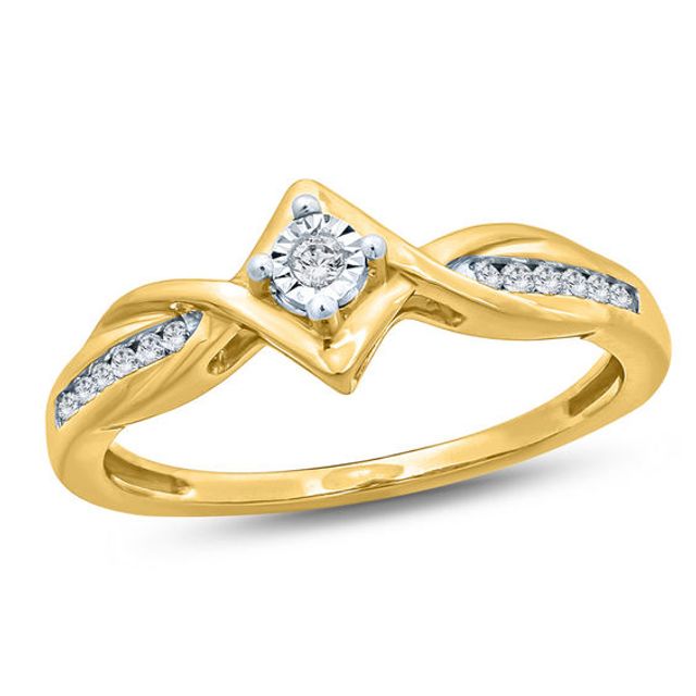 1/10 CT. T.w. Diamond Tilted Square Bypass Frame Promise Ring in Sterling Silver with 14K Gold Plate