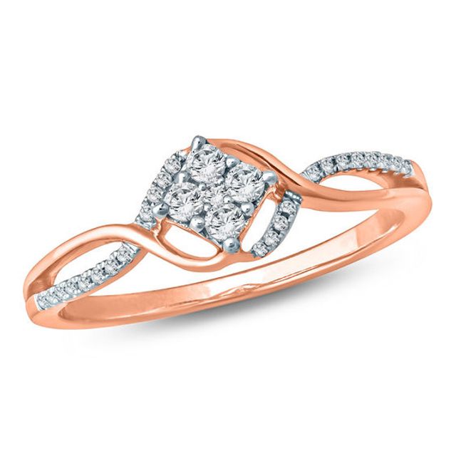 1/5 CT. T.w. Composite Diamond Tilted Square Bypass Promise Ring in 10K Rose Gold