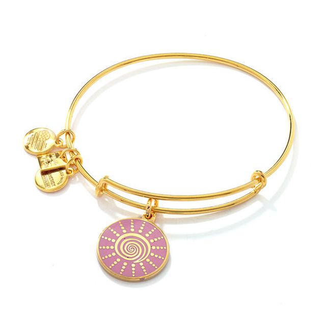 Alex and Ani Pink Epoxy Spiral Sun Charm Bangle in Brass with Gold Electroplate