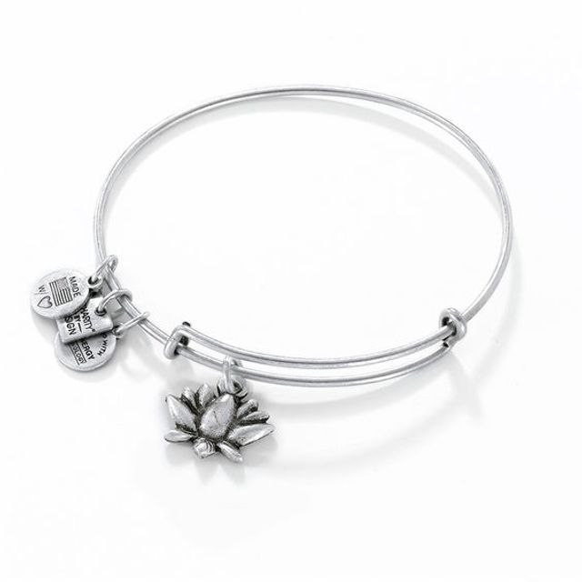 Alex and Ani Lotus Blossom Charm Bangle in Silver-Tone Brass