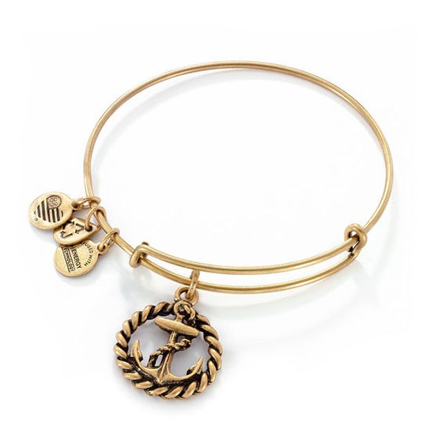 Alex and Ani Nautical Anchor Charm Bangle in Gold-Tone Brass