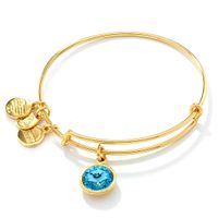 Alex and Ani Light Blue Crystal March Birthstone Charm Bangle in Brass with Gold Electroplate