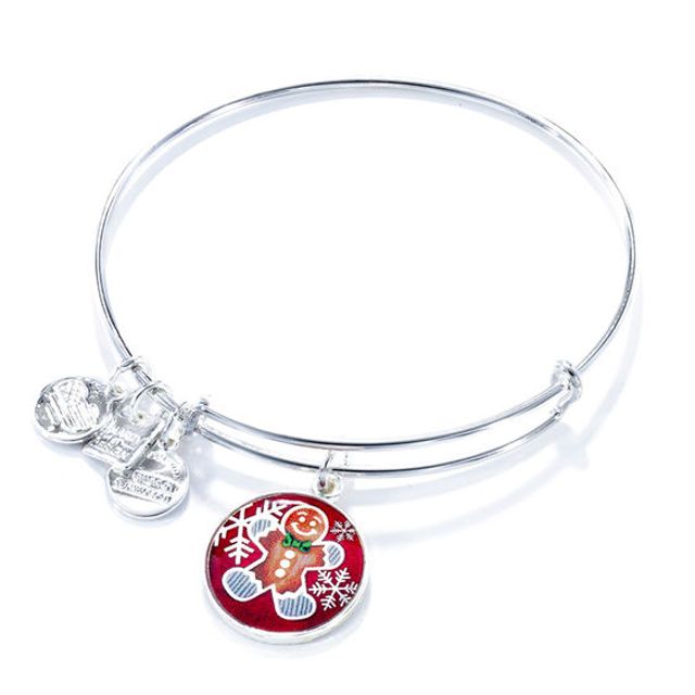 Alex and Ani Multi-Color Enamel Gingerbread Man Charm Bangle in Brass with Silver Electroplate