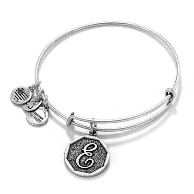 Alex and Ani Initial "E" Charm Bangle In Silver-Tone Brass