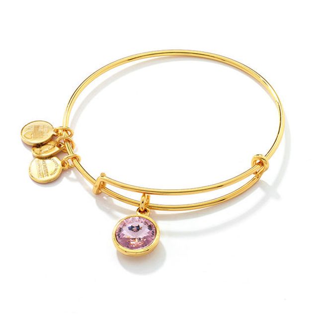 Alex and Ani Light Purple Crystal June Birthstone Charm Bangle in Brass with Gold Electroplate