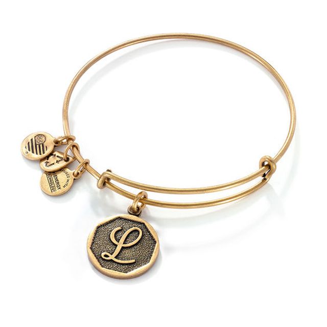 Alex and Ani Initial "L" Charm Bangle in Gold-Tone Brass