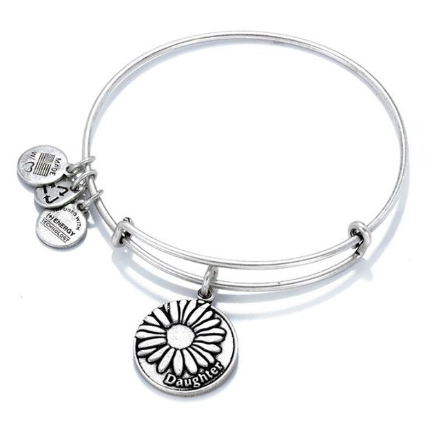 Alex and Ani "Daughter" Daisy Charm Bangle in Silver-Tone Brass