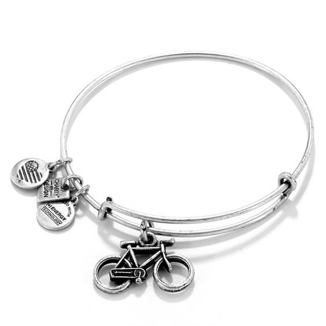 Alex and Ani Bicycle Charm Bangle in Silver-Tone Brass