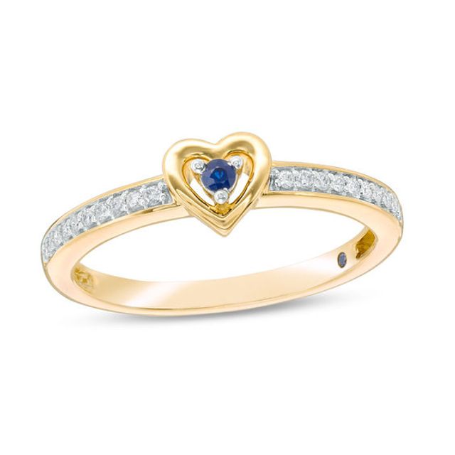 Cherished Promise Collectionâ¢ Blue Sapphire and 1/20 CT. T.w. Diamond Heart Frame Promise Ring in 10K Gold