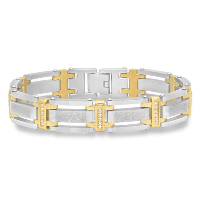 Men's 1/2 CT. T.w. Diamond Triple Row Link Bracelet in Two-Tone Stainless Steel - 8.5"