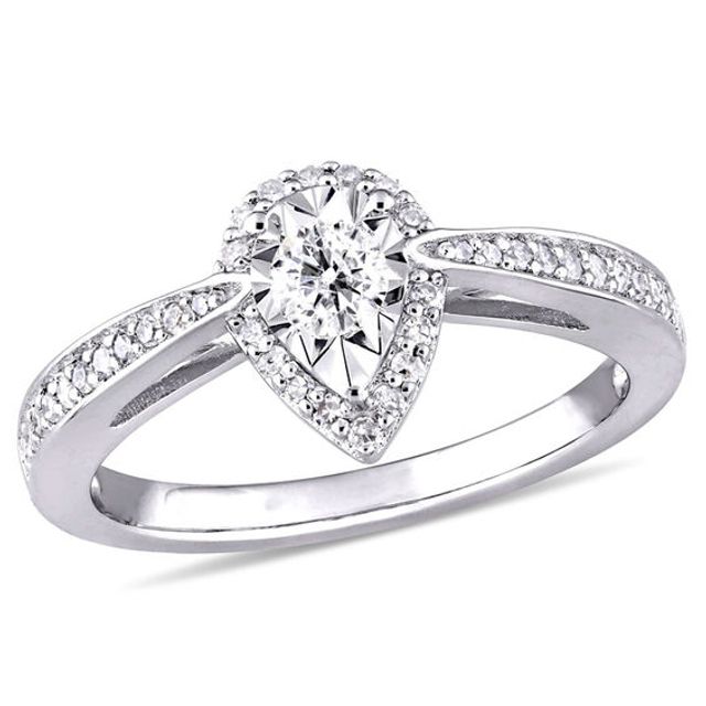 1/3 CT. T.w. Diamond Pear-Shaped Frame Engagement Ring in Sterling Silver