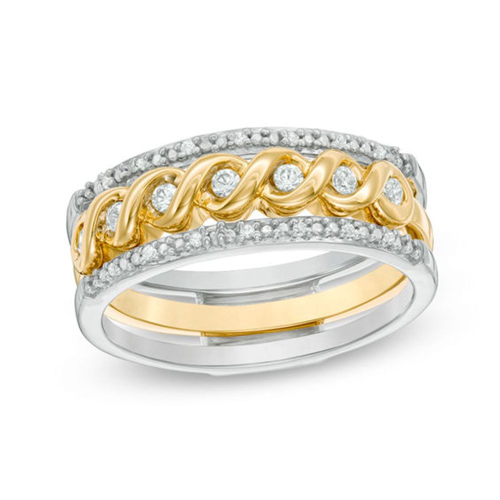 Convertibilities 1/6 CT. T.w. Diamond Twist Three-in-One Ring in Sterling Silver and 10K Gold