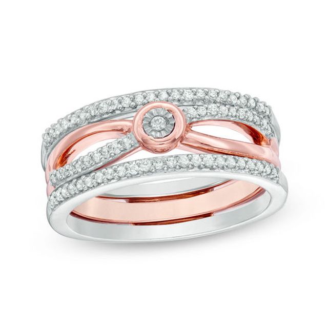 Convertibilities 1/5 CT. T.w. Diamond Crossover Three-in-One Ring in Sterling Silver and 10K Rose Gold