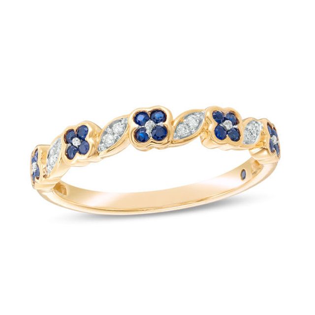 Cherished Promise Collectionâ¢ Blue Sapphire and Diamond Accent Flower Band in 10K Gold