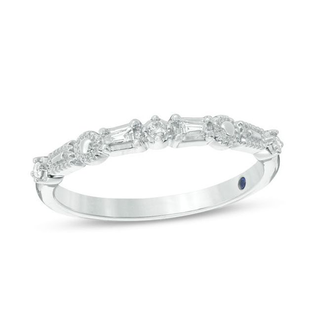 Cherished Promise Collectionâ¢ 1/20 CT. T.w. Baguette and Round Diamond Vintage-Style Band in 10K White Gold