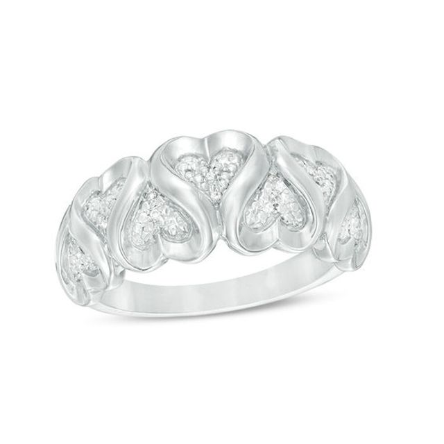 Diamond Accent Alternating Hearts Ring in Sterling Silver