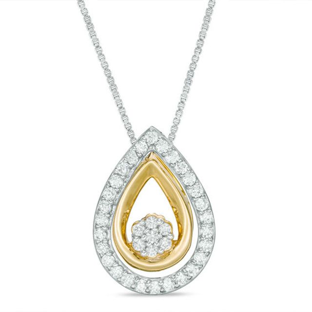 Convertibilities 1/4 CT. T.w. Composite Diamond Teardrop Frame Three-in-One Pendant in Sterling Silver and 10K Gold
