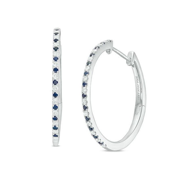 Vera Wang Love Collection Blue Sapphire and 1/5 CT. T.w. Diamond Hoop Earrings in Sterling Silver