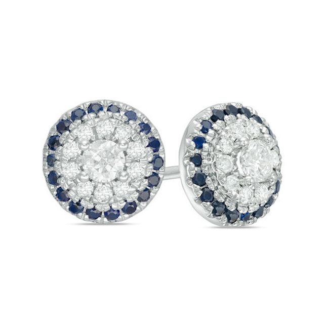 Vera Wang Love Collection 1/4 CT. T.w. Diamond and Blue Sapphire Frame Stud Earrings in 14K White Gold