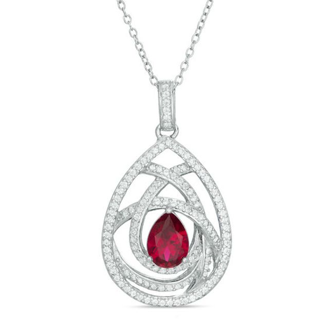 Pear-Shaped Lab-Created Ruby and White Sapphire Teardrop Pendant in Sterling Silver