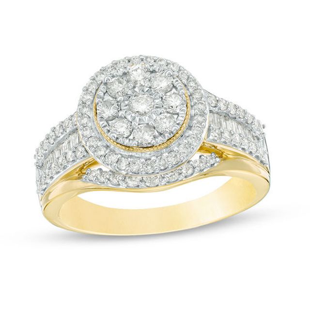 1 CT. T.w. Composite Diamond Frame Multi-Row Vintage-Style Engagement Ring in 10K Gold