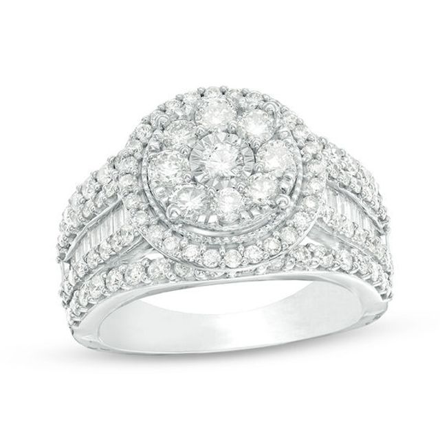 CT. T.w. Composite Diamond Frame Multi-Row Vintage-Style Engagement Ring in 10K White Gold