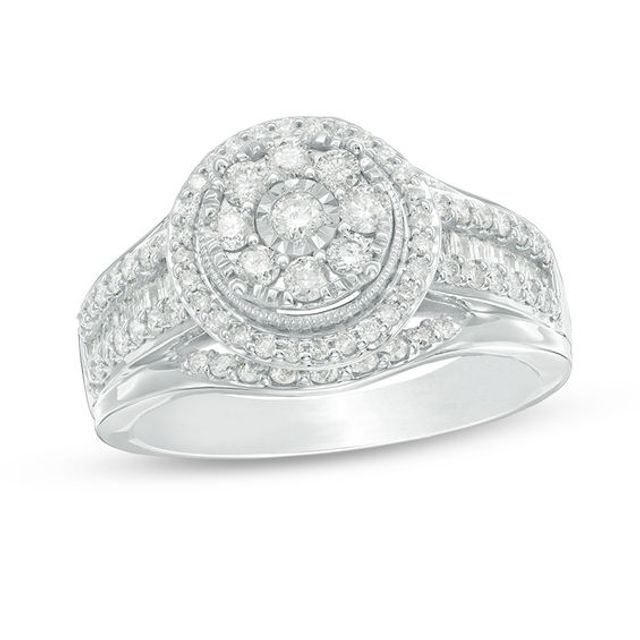 1 CT. T.w. Composite Diamond Frame Multi-Row Vintage-Style Engagement Ring in 10K White Gold