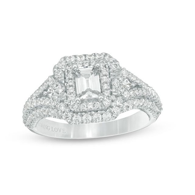 Vera Wang Love Collection 1-1/3 CT. T.w. Emerald-Cut Diamond Frame Arrow-Sides Engagement Ring in 14K White Gold