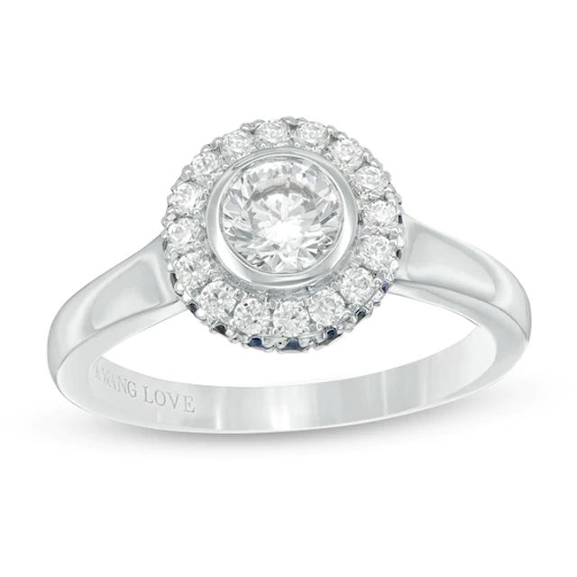 Vera Wang Love Collection 3/4 CT. T.w. Diamond and Blue Sapphire Frame Engagement Ring in 14K White Gold