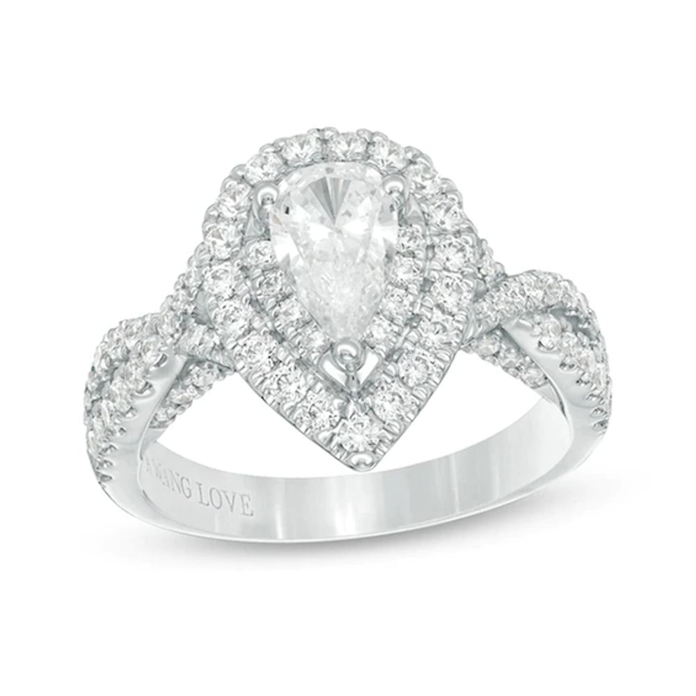 Vera Wang Love Collection 1 CT. T.W. Pear-Shaped Diamond Frame Engagement  Ring in 14K White Gold | Zales