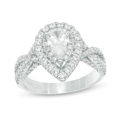 Vera Wang Love Collection 1-5/8 CT. T.w. Pear-Shaped Diamond Double Frame Twist Engagement Ring 14K White Gold