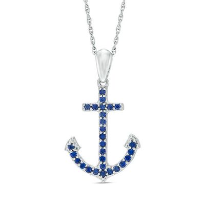 Lab-Created Blue Sapphire Anchor Pendant in Sterling Silver