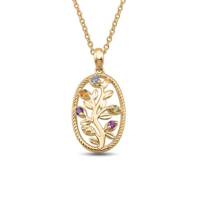 Mother's Birthstone Oval Rope Frame Vine Pendant (3-6 Stones)