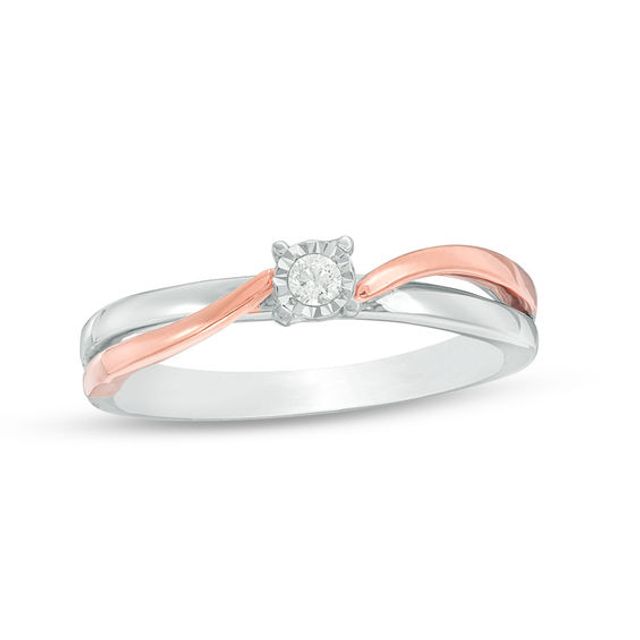 1/20 CT. Diamond Solitaire Bypass Promise Ring in Sterling Silver and 10K Rose Gold