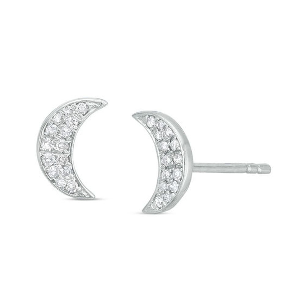 1/8 CT. T.w. Diamond Crescent Moon Stud Earrings in Sterling Silver
