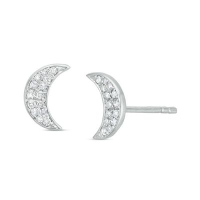 1/8 CT. T.w. Diamond Crescent Moon Stud Earrings in Sterling Silver