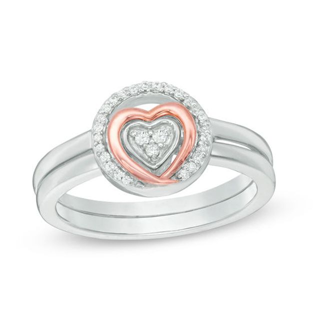 Convertibilities 1/10 CT. T.w. Diamond Heart Three-in-One Ring in Sterling Silver and 10K Rose Gold
