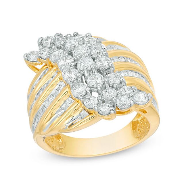 2 CT. T.w. Baguette and Round Diamond Wave Ring in 10K Gold
