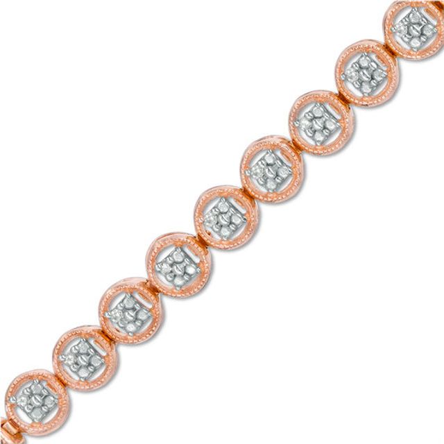 1/ CT. T.w. Diamond Circle Tennis Bracelet in Sterling Silver with 14K Rose Gold Plate