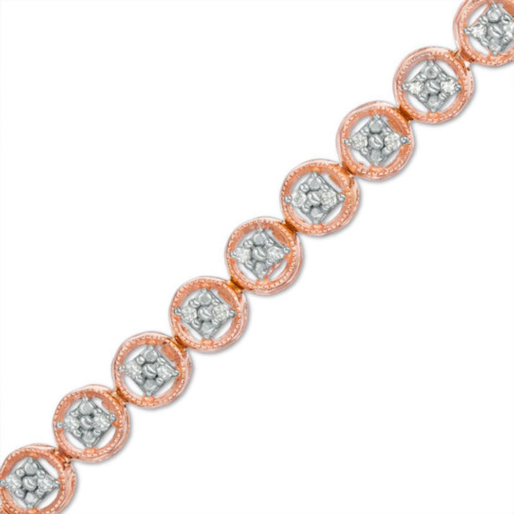 1/4 CT. T.w. Diamond Circle Tennis Bracelet in Sterling Silver with 14K Rose Gold Plate - 7.25"