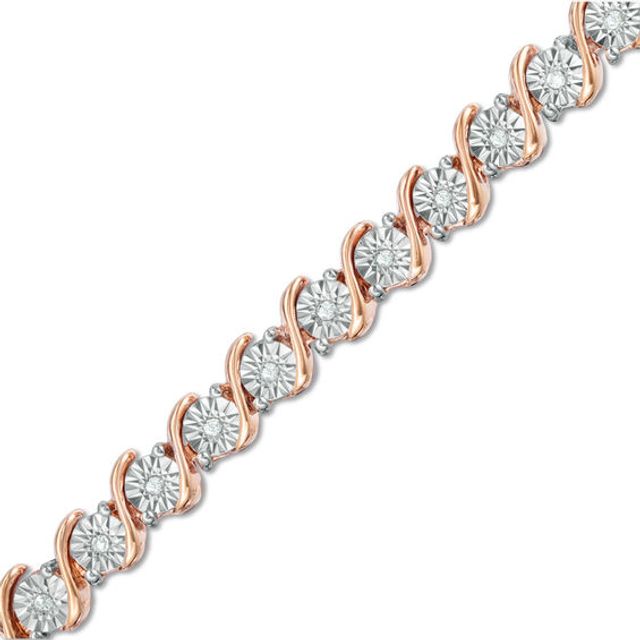 1/4 CT. T.w. Diamond "S" Tennis Bracelet in Sterling Silver with 14K Rose Gold Plate - 7.25"